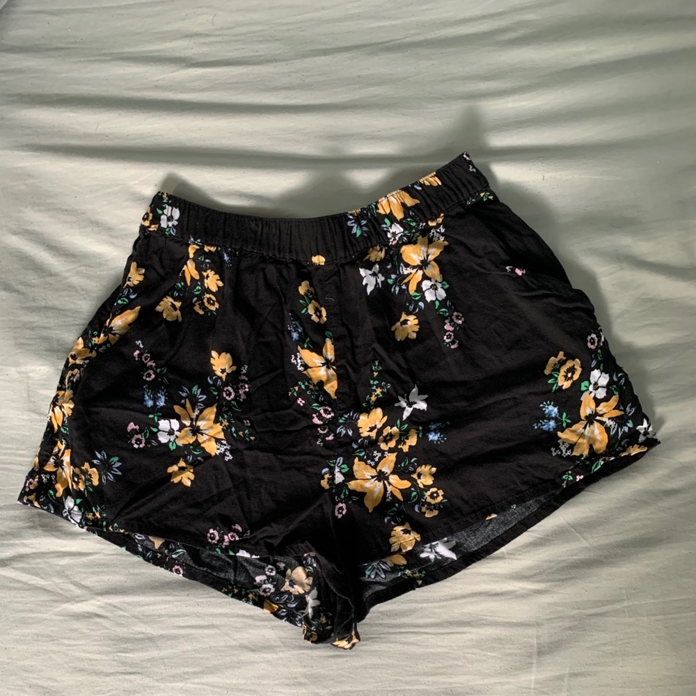 Black floral shorts